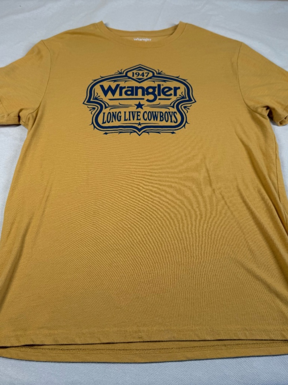 Wrangler Men's Women's "Long Live Cowboys" Logo Tee Shirt Size Large - Yellow